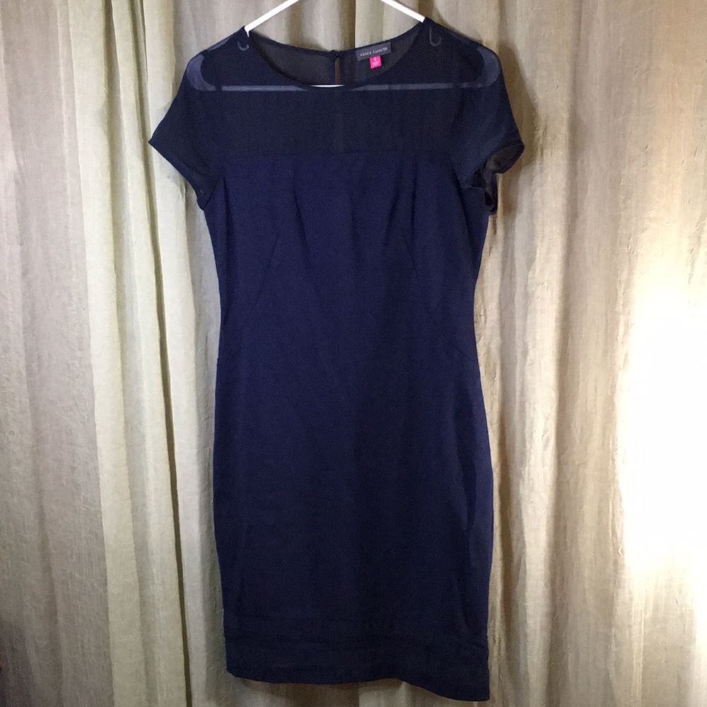 VINCE CAMUTO Classic Navy Dress with Sheer Accents